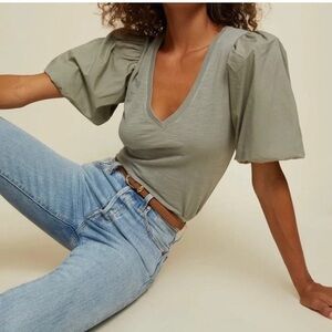 Nation Ltd Traci bubble sleeve v neck cotton slim fit Sz M